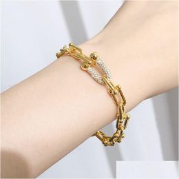 Bangle Stainless Steel Heart T Bracelet Crystal For Women Fashion Genuine Jewellery Rose Sier Gold Love With Box Drop Delivery Bracelets Dhgil