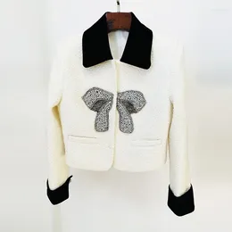 Women's Suits Jamerary Autumn/Winter Fashion Bow Tied Beads Jacket Women Sequins Tweed Coats