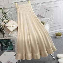 Skirts Knitted Long Maxi Skirt Women Fall Winter Casual Thick Warm A Line Elegant High Waist Korean Fashion Skirt Female Ladies 231212