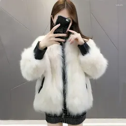 Women's Fur Winter Female Faux Coat Short Imitation Raccoon Beaded Fringed Bomber Jacket Cardigan Outerwear G138