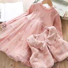 Girl Dresses Girls' Dress With Velvet 2023 Autumn And Winter 3 Children 5 Fashionable Princess 7 Thickened Two-Piece Suit Skirt Win