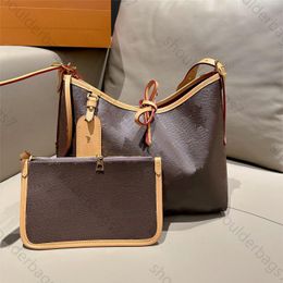 PM designer womens shoulder bag tote coated canvas leather vintage 2in1 hobo with wallet fashion lady bowknot coin purse handbags brown