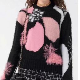 Women's Sweaters Runway Flower Vintage Mohair Long Sleeve Sweater Pullovers Women O-Neck Fashion Tops Knitwears Jumpers Winter 2024 Spring