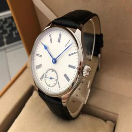 Wristwatches 41mm No Logo Enamel White Dial Asian 6498 17 Jewels Mechanical Hand Wind Movement Blue Hands Men's Watches GR23-240z