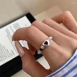 Cluster Rings 2023 Black Crystal Irregular Heart Vintage Love Silver Colour Metal Ring Y2K Zircon For Women Party Aesthetic Jewellery Gift