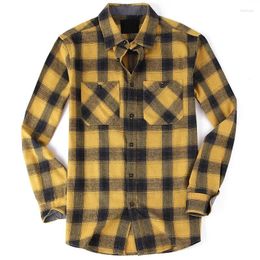 Men's Casual Shirts Men Shirt Plaid Printed-Button Cotton T Long-Sleeved Chest Two Pocket Design Fashion Flannel For Man