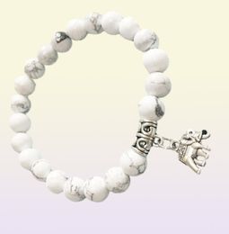 MG0467 8 mm Howlite Negative Energy Protection Wrist Mala Bracelet Elephant Charm Chakra Bracelet Energetic Field Jewelry45671129427011