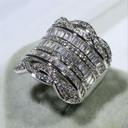 Luxury Jewelry Unique 925 Sterling Silver Full Stack 5A Cubic Zirconia CZ Diamond Wide Rings Party Women Wedding Band Finger Band 2632