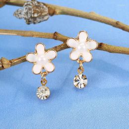 Backs Earrings Cute Pearl Flower Ear Clips Non Piercing Fake For Women Girls Rhinestone Jewellery