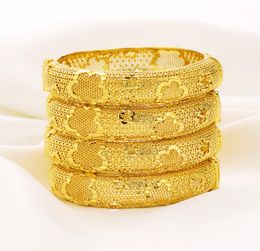Classic 24K Fine Gold GF Openable Flower Bracelet Bangle Gridding 60mm hollowcarved design Jewellery Whole Elegant Gift1810391