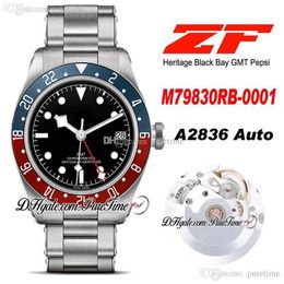 ZF GMT Pepsi 41mm A2836 Automatic Mens Watch Blue Red Bezel Black Dial Stainless Steel Bracelet Super Edition PTTD Puretime C02279P