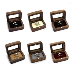 Jewellery Pouches Walnut Box Double Ring Storage Wooden Display Holder Case