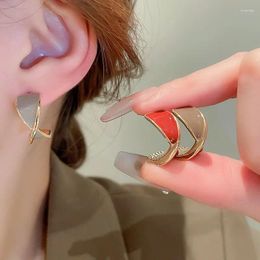 Hoop Earrings Korean Fashion Drip Oil Cross C-shaped For Women Light Luxury Simple Jewellery