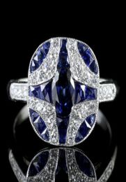 Vintage Blue Sapphire Ring 925 Sterling Silver Diamond Jewelry Engagement Cocktail Party Wedding Rings For Women Size 6 101157957