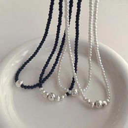 Choker Minar Sweet Single Multi Beads Strand Beaded Necklaces For Women Silver Plated Copper White Black Color Imitation Pearl