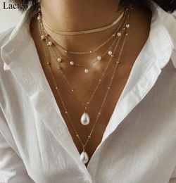 Pendant Necklaces Lacteo 2Pcsset Bohemian Imitation Pearl Necklace For Women Fashion Multi Layered Clavicle Chain Choker Jewelry2722340