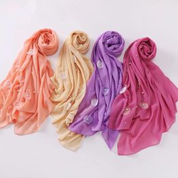 Scarves Chiffon Scarf Female Flower Lotus Leaf Pearl Hui Ethnic Gauze Headscarf