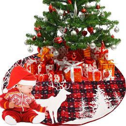 Newest Elk Lattice Printed Christmas Tree Skirt Decoration 122cm Xmas Trees Apron Dress Ornaments271o