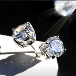 Big Stone Four 5-9mm Round Simulated Diamond Earrings for Women Men female Real 925 Silver Stud Earrings Jewelry275B