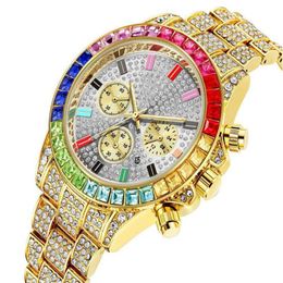 PINTIME Luxury watch Full Crystal Diamond Quartz Calendar cwp Mens Watch Decorative Three Subdials Shining Men Watches Factory Dir187v