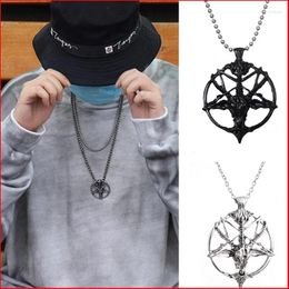 Pendant Necklaces Gothic Vintage Pan God Skull Necklace For Women Men Pentagram Goat Head Men's Chains Unisex Jewellery Gift
