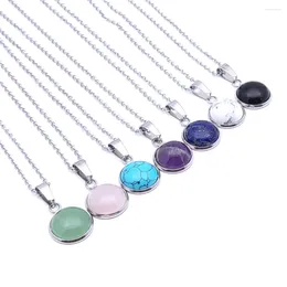 Pendant Necklaces 10pcs 12MM Stone Stainless Steel Chain Tiger Eye Opal Blue Pink Crystal Collar Necklace For Women Men Gift