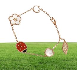 Luxury Designer Europe Luxury Top Quality Famous Brand Silver Jewellery Rose Gold Colour Natural Gemstone Lucky Ladybug Spring Bracel6702763