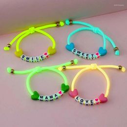 Charm Bracelets 4Pcs/set Handmade Adjustable Love Words Beads Luminous Rope Bracelet For Teens Girls Kids Friendship Party Birthday Jewelry