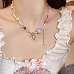 Pendant Necklaces Sweet Cool Colourful Beaded Candy Star Necklace Women Light Luxury Fashionable Elegant High End Versatile And Collar Chain