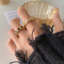 Cluster Rings Trendy Heart For Women Punk Girl Hip Hop Jewelry Korea Temperamental Gold Color Zircon Open Adjustable Ring