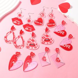 Valentine's Day Girl Pink Fresh Printed Envelope Multiple Colour Block Love Sweet and Cute Acrylic Earrings