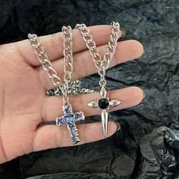 Pendant Necklaces Men 3D Cross Necklace Geometry Stainless Steel Cuban Temperament Cool Vertical