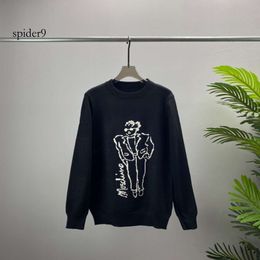 mens sweater Trendy European Long Sleeved Woolen Jacquard Letter Pattern, Unisex Knitted Sweater with Round Neck Pullover