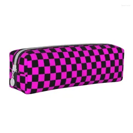 Cosmetic Bags Pink Chequered Checkerboard Pencil Case Pencilcases Pen For Girls Boys Large Storage Bag Students School Gift Stationery