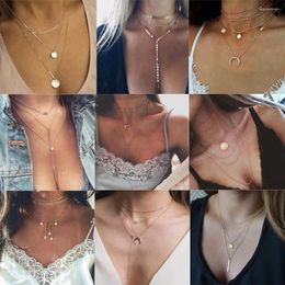 Choker 2023 Bohemian Multilayer Heart Star Round Bar Necklace Pendant For Women Chain