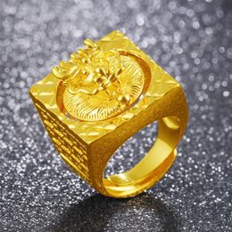 Cool Mens Ring Dragon Head Design Hip Hop Style 18k Yellow Gold Filled Classic Mens Ring Band Size adjust249n