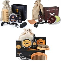 Hair Brushes Beard Growth Kit For Men Barbe Enhancerbeard Essential Oil Moisturising Wax Roller Comb Styling Scissors Care 231211