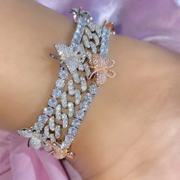 Anklets Iced Out Bling Clear 5A Cubic Zircon White Pink Cz Butterfly 5mm Tennis Chain Charm Anklet For Women Summer Beach Styles Jewelry 231211