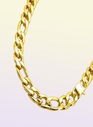 12mm Men Jewellery 18K Gold Plated Figaro Chain Stainless Steel Necklace T and CO Curb Cuban Choker 18 36 Inches Long Waterproof212673294