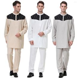 Men's Tracksuits Men Eid Muslim Sets Ramadan Morocco Musulman Ensemble Arab Straight Pants Two Pieces Dubai Kaftan Jubba Thobe Modest Button