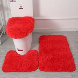 Carpets 3Pcs/set Bath Mat Set Soft Fluff Shower Carpet Non-slip Floor Mat for Bathroom Toilet Rugs Toilet Lid Cover Bathroom Products 231212