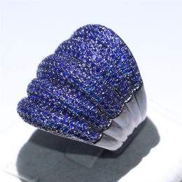 Size 5-11 Drop Finger Ring Luxury Jewellery 10KT Black Gold Fill Pave Blue Sapphire Gemstones Party Eternity Wedding Band R316p