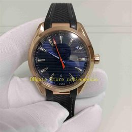 Real Po With Box Men's Automatic Watch Mens Rose Gold 150M Blue Dial Date Sport Professional Rubber Bracelet Men Mechanica288T