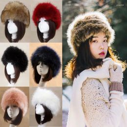 Berets Winter Thick Furry Hairband Fluffy Faux Fur Beanies Cappello Vuoto Women Headband Hat Girls Outdoor Ski Hats