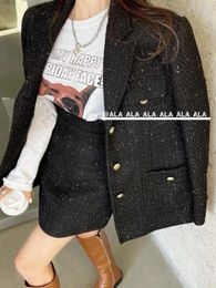 Two Piece Dress UNXX Elegant And Stylish Winter Thickened Tweed Blazer Jacket Skirt Set For Women Female Office Lady Girl 2