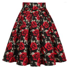 Skirts Women Floral Print Pleated High Waist Casual Streetwear All-match Korean Novelty Daily Skater Swing Midi Skirt SS0012