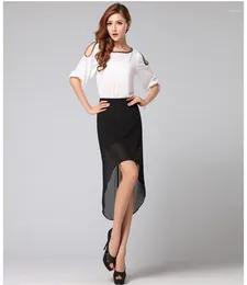 Skirts Customise Women Summer Style Sexy Plus Size 3XS-8XL Black/White/Red/Grey Skirt High Low Mid-calf Long Chiffon Pencil