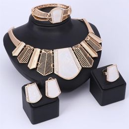 Gold Plated Crystal Jewellery Set For Women Beads Collar Necklace Earrings Bangle Rings Sets Costume Fashion Shell Accessories2703