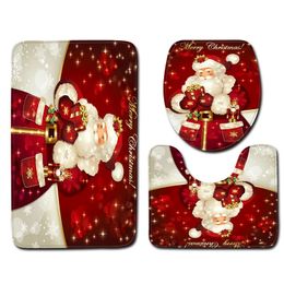 Carpets Christmas Snowman Toilet Cover Floor Pad Bath Mat 3 pcs Set Closestool Rug Bathroom Door Mat Flannel Absorbent Soft Bathr Carpet 231212