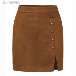 Skirts New In Autumn Winter Women's Solid Suede High Waist Office Wear Professional Lady Skirt Metal Buckle Bodycon Sexy Short SkirtsL231212